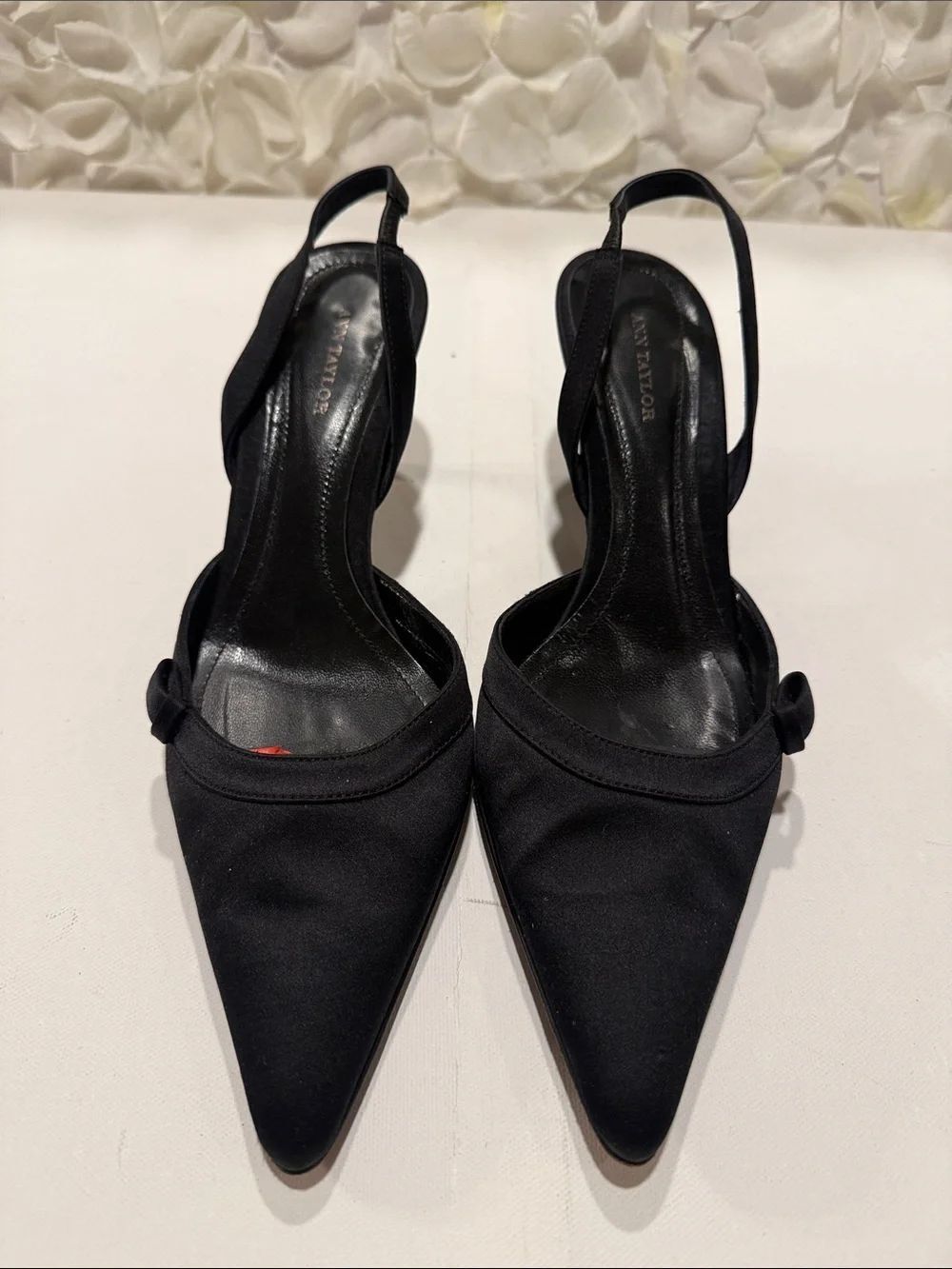 Ann Taylor Black Pointed-Toe Slingback Heels